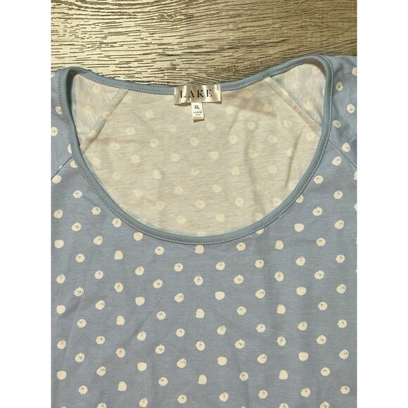LAKE Pajama Loungewear Top Blue White Polka Dot 100% Pima Cotton XL 3/4 Sleeve - Picture 2 of 7